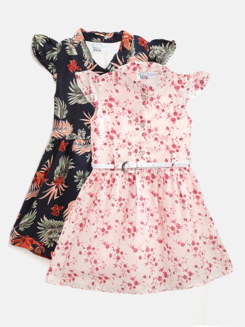 

CHUTPUT Girls Pack of 2 Printed Cotton Shirt Dresses, Multi