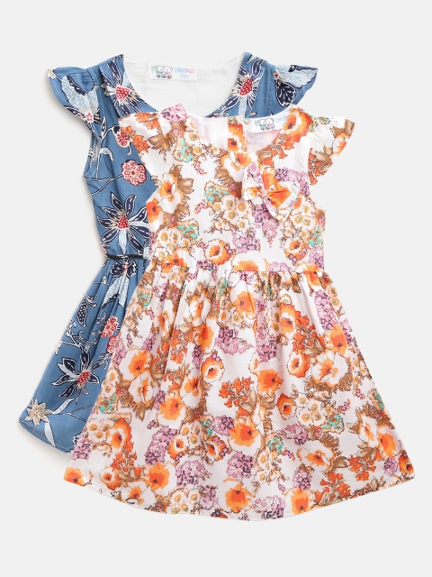 

CHUTPUT Girls Pack of 2 Floral Print Cotton A-Line Dresses, Multi