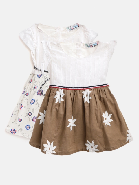 

CHUTPUT Girls Pack of 2 Floral Print Cotton A-Line Dresses, White