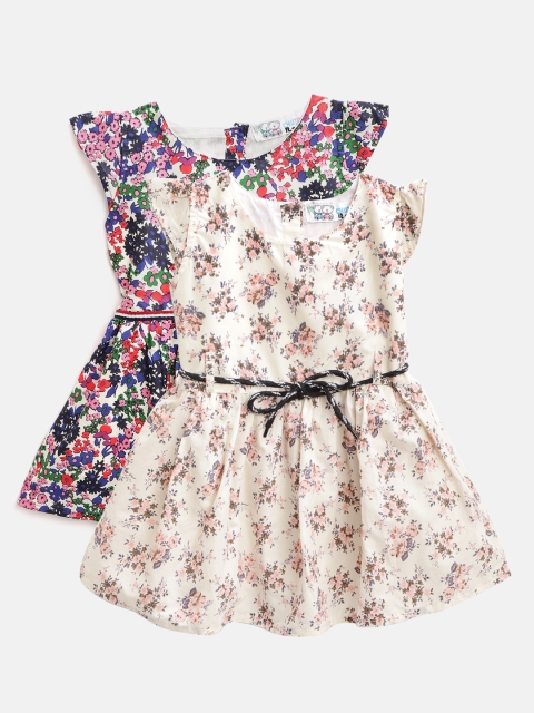 

CHUTPUT Girls Pack of 2 Floral Print Cotton A-Line Dresses, Multi