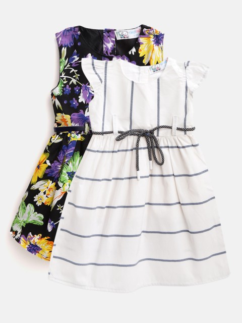 

CHUTPUT Girls Pack of 2 Cotton A-Line Dresses with Belts, Multi