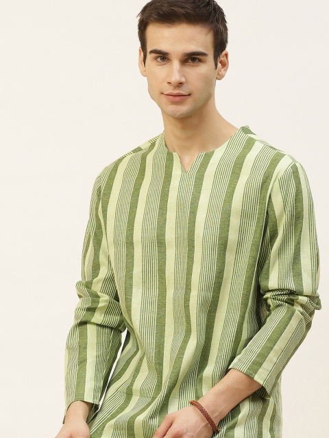 

Ode by House of Pataudi Men Green Pure Cotton Striped Kurta