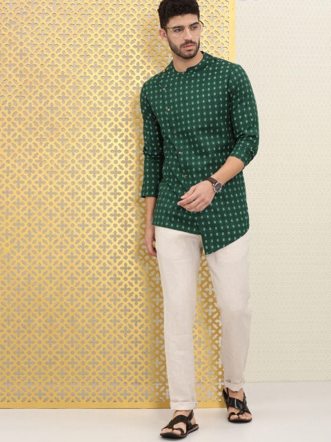 

Ode by House of Pataudi Men Green Ethnic Motifs Printed Kurta