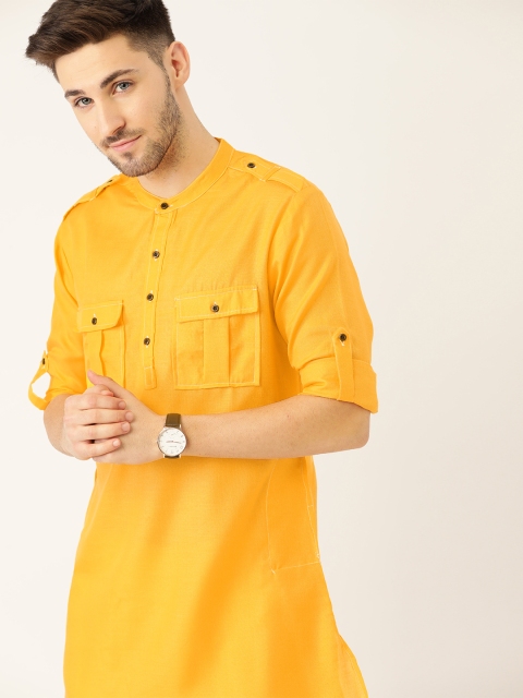 

Ode by House of Pataudi Men Yellow Solid Rozana Pathani Kurta