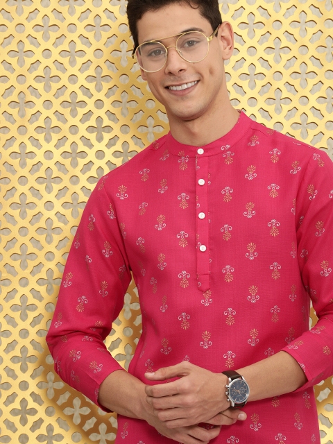 

Ode by House of Pataudi Men Pink & White Ethnic Motifs Printed Kurta