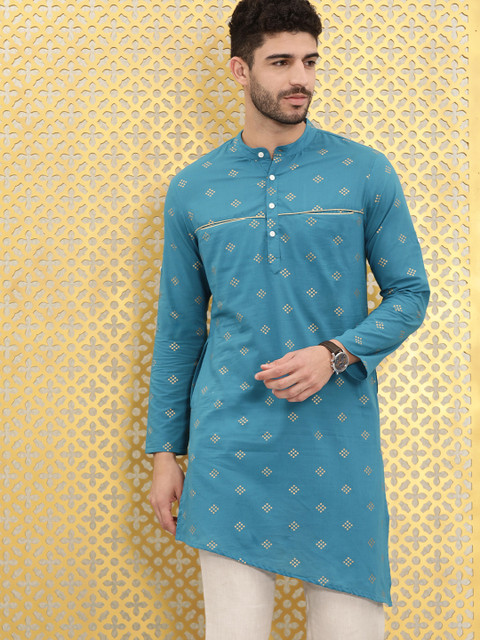 

Ode by House of Pataudi Men Blue Geometric Printed Kurta