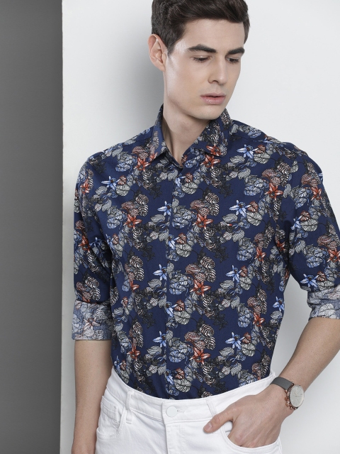 

Tommy Hilfiger Men Navy Blue Tailored Slim Fit Printed Pure Cotton Casual Shirt