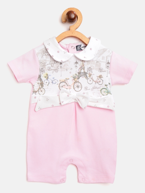 

Moms Love Infant Girls Pink & White Eiffel Tower Print Pure Cotton Rompers