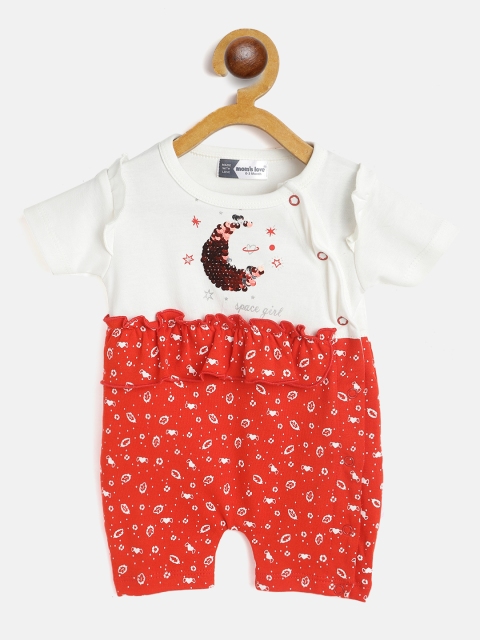 

Moms Love Infant Girls White & Red Printed Rompers