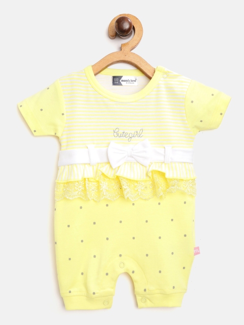 

Moms Love Infant Girls Yellow & White Striped Pure Cotton Rompers