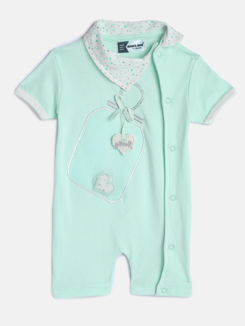 

Moms Love Infant Girls Sea Green & White Embroidered Pure Cotton Romper