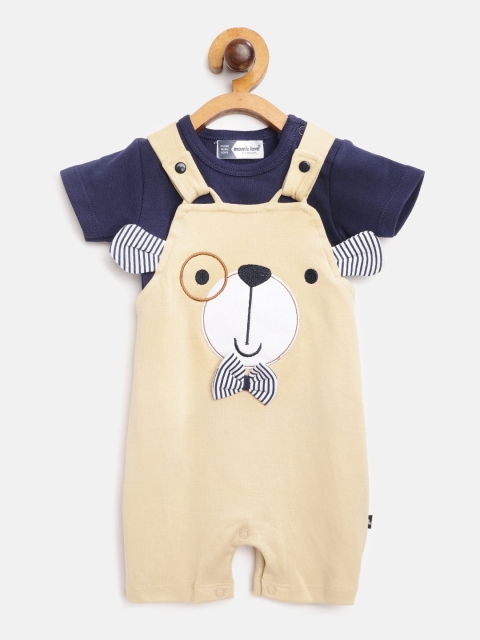 

Moms Love Boys Navy Blue & Beige Solid Pure Cotton T-shirt with Dungarees