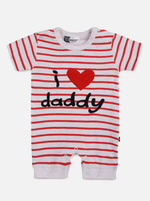 

Moms Love Infant Kids Red & White Striped Cotton Rompers with Applique Detail
