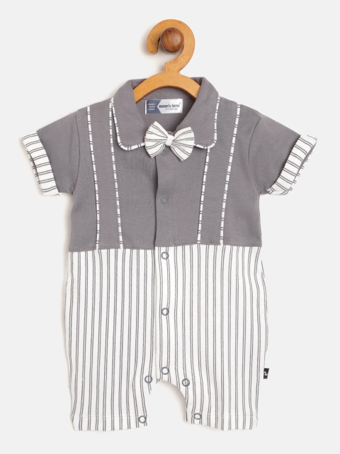 

Moms Love Infant Boys Charcoal Grey & White Striped Pure Cotton Rompers