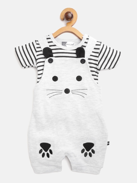

Moms Love Boys Grey Melange & Black Striped Pure Cotton T-shirt with Dungarees