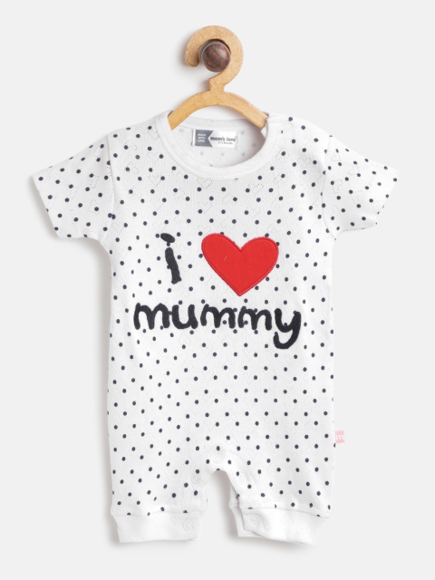 

Moms Love Infant Girls White & Navy Blue Printed Embroidered Pure Cotton Rompers