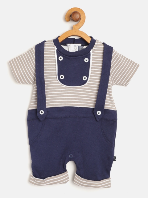 

Moms Love Boys Taupe & Navy Blue Pure Cotton Striped Romper