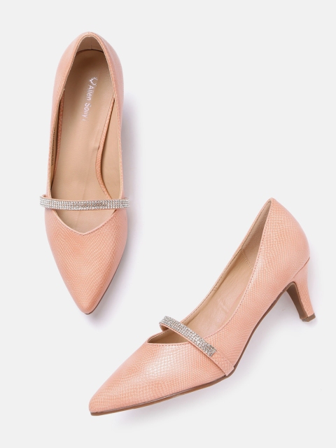 

Allen Solly Women Peach-Coloured Snakeskin Textured Pumps with Stone-Studded Detail