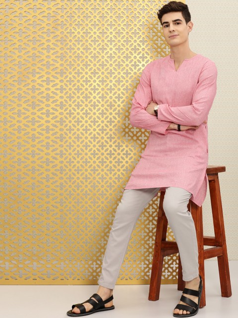 

Ode by House of Pataudi Men Pink Solid A-Line Regular Kurta