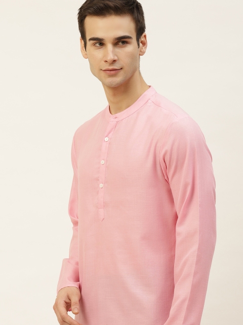 

Ode by House of Pataudi Men Pink Pure Cotton Solid Straight Kurta
