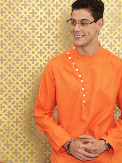 

Ode by House of Pataudi Men Orange Solid Kurta With Button Detailing