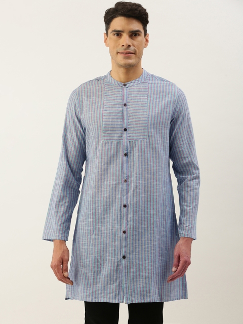 

Ode by House of Pataudi Men Blue & Pink Striped Rozana Kurta