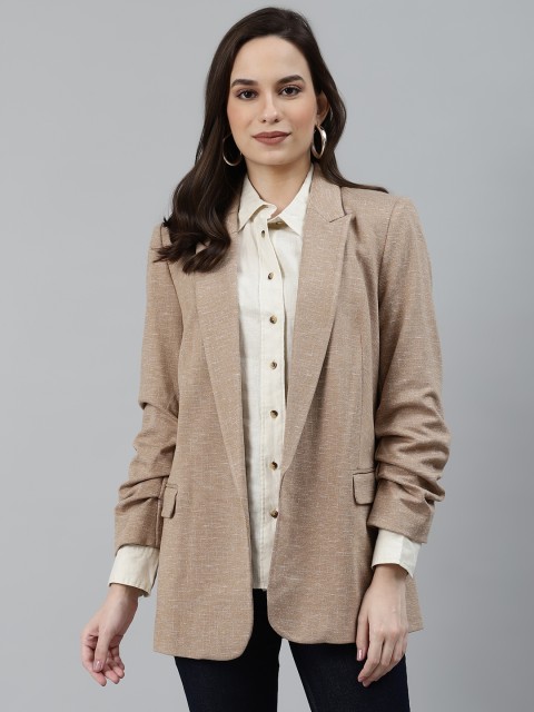 

Marks & Spencer Women Beige Solid Open Front Relaxed Fit Smart Casual Blazer