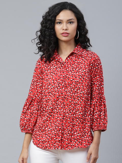 

plusS Stunning Red and Black Printed Three-Quarter Sleeves Shirt
