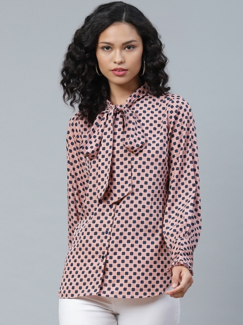 

plusS Stylish Mauve & Navy Blue Printed Tie-Up Neck Top
