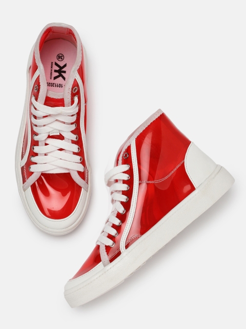 

Kook N Keech Women Red Semi-Transparent Mid-Top Sneakers