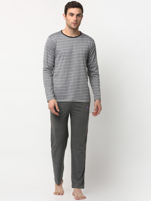 

VIMAL JONNEY Men Grey & Black Checked Night Suit