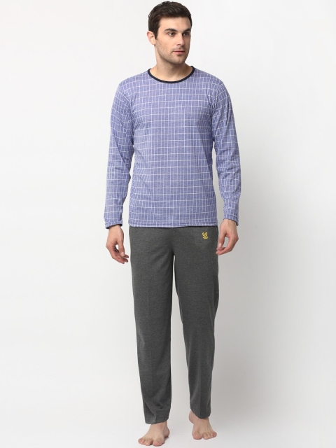 

VIMAL JONNEY Men Lavender & Grey Checked Night Suit