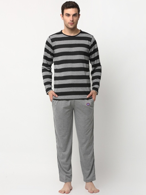 

VIMAL JONNEY Men Black & White Striped Night Suit