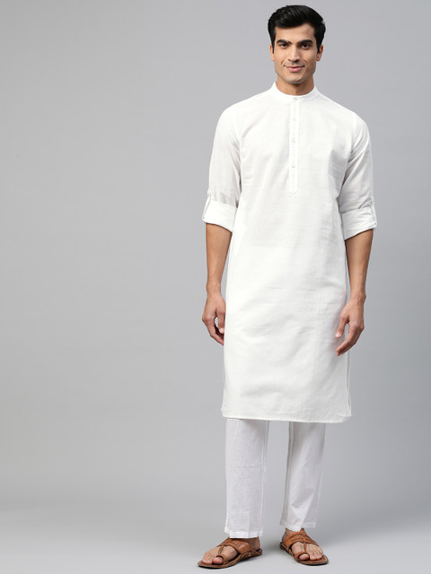 

Fabindia Men White Pure Cotton Solid Kurta