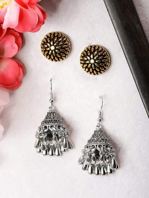 

Rubans Pack Of 2 Gold-Plated and Silver-Plated Contemporary Drop Earrings
