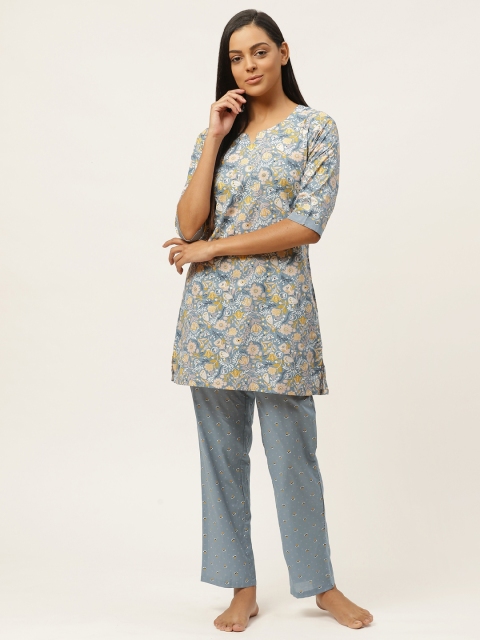 

Laabha Women Grey & Mustard Yellow Printed Night suit