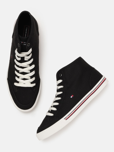 

Tommy Hilfiger Men Solid Mid-Top Sneakers, Black