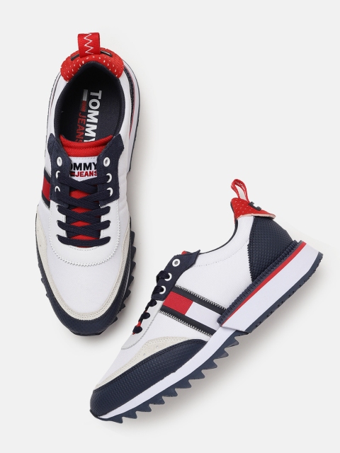 

Tommy Hilfiger Men White & Navy Blue Colourblocked Sneakers