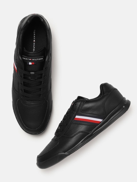 

Tommy Hilfiger Men Solid Leather Sneakers, Black