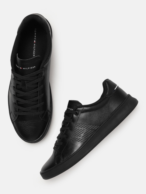 

Tommy Hilfiger Men Black Solid Leather Sneakers