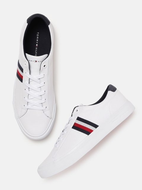 

Tommy Hilfiger Men Leather Striped Sneakers, White