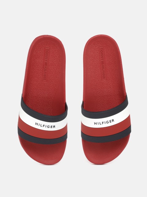 

Tommy Hilfiger Men Red & Navy Blue Striped Sliders