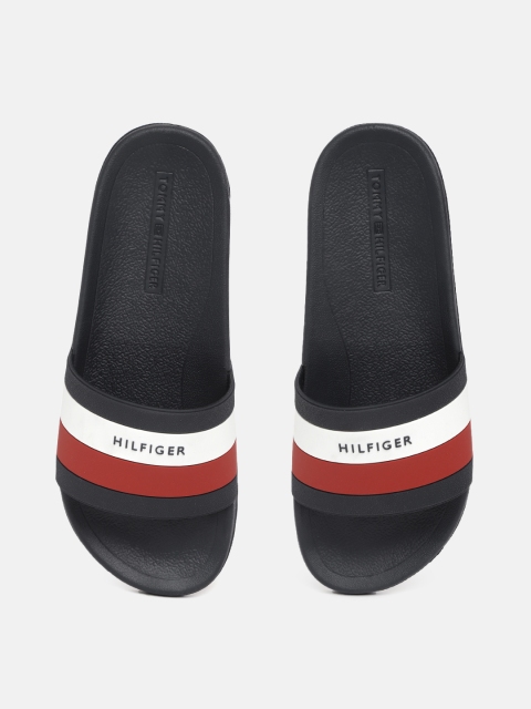 

Tommy Hilfiger Men Navy Blue & Red Striped Sliders