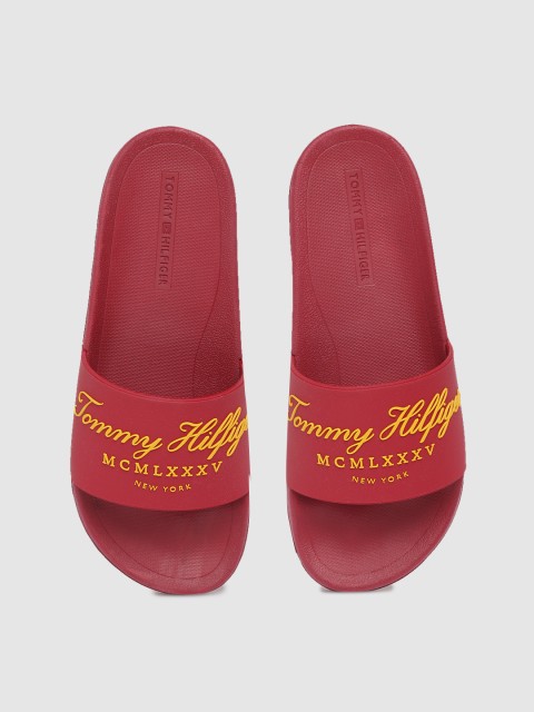 

Tommy Hilfiger Men Red & Mustard Yellow Brand Logo Rubber Print Sliders