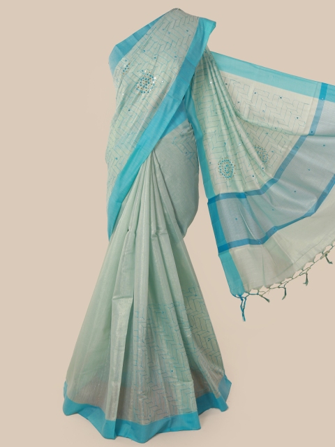 

Pothys Blue Solid Tissue Saree