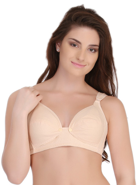 

Clovia Beige Printed Medium-Coverage Maternity Bra with Removable Flaps BR0571P02