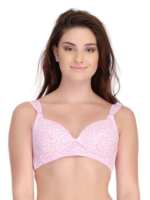

Clovia Pink Printed Full-Coverage Maternity Bra with Removable Flaps BR0572P22