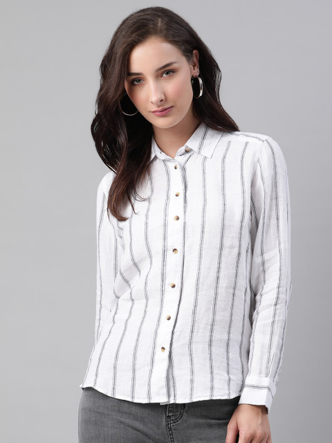 

Marks & Spencer Women White & Black Regular Fit Striped Casual Shirt