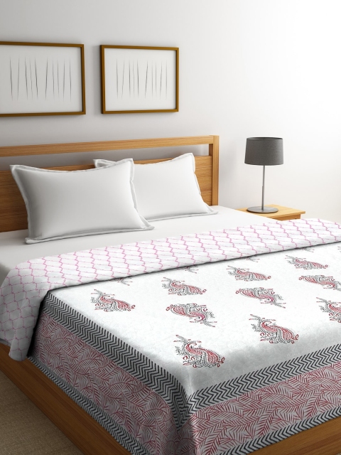

Rajasthan Decor White & Pink Ethnic Motifs AC Room 120 GSM Double Bed Quilt