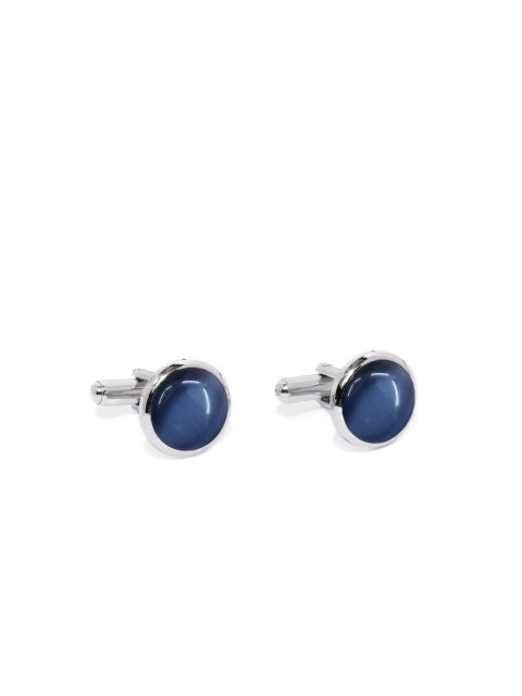 

Blacksmith Blue & Silver-Plated Printed Round Cufflinks